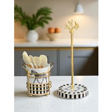 Zebra Desenli Gold Renkli Mutfak Aksesuarı Kaşıklık ve Havluluk