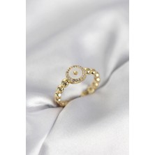 Eco Lounge Gold Renk Sedefli Yıldız Model Zirkon Taşlı Kadın Yüzük