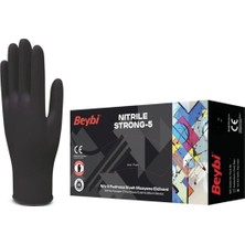 Beybi Nitril Strong-5 Eldiven, Siyah, Pudrasız Muayene Eldiveni, L Beden, 1P=100 Adet