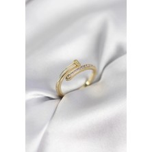 Eco Lounge Zirkon Taşlı Gold Renk Yassı Çivi Model Kadın Yüzük