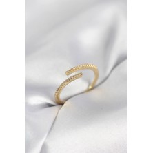 Eco Lounge Gold Renk Zirkon Taşlı Yılan Tarz Kadın Yüzük