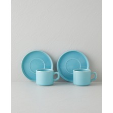 Açık Mavi Seramik Çay Fincanı Takımı - 4 Parça, 2 Kişilik, 184 ml