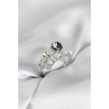 Eco Lounge Gümüş Renk Pirinç Zirkon Taşlı Incili Kadın Yüzük