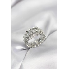 Eco Lounge Gümüş Renk Zirkon Taşlı Sıralı Damla Model Kadın Yüzük