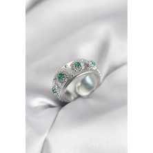 Eco Lounge Yeşil Zirkon Taşlı Gümüş Renk Vintage Kadın Yüzük