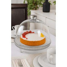 Cam Kapaklı Ayaklı Kek ve Pasta Sunum Fanusu 22 cm