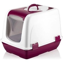 Eco Lounge Mikopet Kapalı Küçük Kedi Tuvaleti Bordo