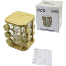 Nemere 12PCS Kare Döner Standlı Cam - Bambu Kapak Tuzluk - Baharatlık Bambu Stand (4887)