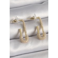 Marsilyan Pirinç Gold Renk Zirkon Taşlı Çengelli Iğne Model Kadın Küpe - TJ-BKP9937