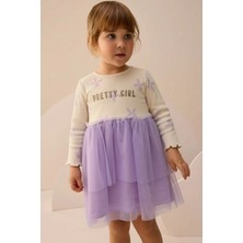 Simli Baskılı Tüllü Kız Çocuk Elbise