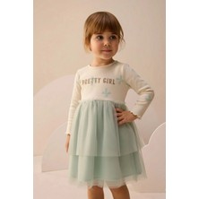 Simli Baskılı Tüllü Kız Çocuk Elbise