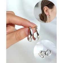 Keskin Gümüş Gümüş Beyaz Çevirmeli Halka Tasarım Geometrik Kadın Küpe Doğum Günü Hediye