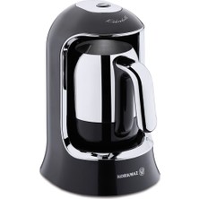 Korkmaz Kahvekolik Otomatik Kahve Makinesi 4 Fincan Kapasite Siyah Renk ve Çelik Cezve ile