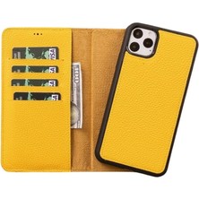 Eco Lounge Apple iPhone 11 Pro Max Uyumlu Deri Cüzdanlı Kılıf FL12 Sarı