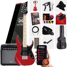 Maxword DE-150RD-35AMP Maple Klavye HH Yüksek Kaliteli 35W Amfili Elektro Gitar Seti