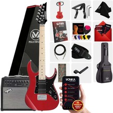 Maxword DE-150RD-50AMP Maple Klavye HH Yüksek Kaliteli 50 W Amfili Elektro Gitar Seti