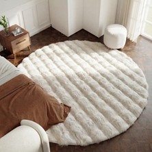 Cool Halı Sofia Yuvarlak Beyaz Yumuşak Kabartmalı Bublee Dot Kaymaz Taban Pofuduk Tavşan Tüylü Post Pelış Halı