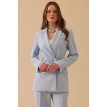 Seçil Kadın Düğmeli Kruvaze Klasik Ceket - Mavi