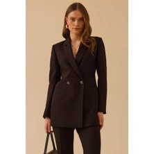 Seçil Kadın Çift Düğmeli Kruvaze Klasik Ceket - Siyah
