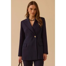 Seçil Kadın Tek Düğmeli Kruvaze Klasik Ceket - Lacivert
