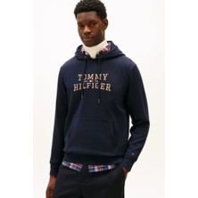 Tommy Hilfiger Erkek Nakış Logolu Kapüşonlu Sweatshirt - Lacivert