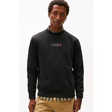 Tommy Hilfiger Erkek Brand Love Pamuklu Logolu Bisiklet Yaka Sweatshirt - Siyah