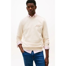 Tommy Hilfiger Erkek Bisiklet Yaka Nakış Logolu Sweatshirt - Bej