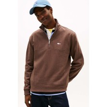 Tommy Hilfiger Erkek Yarım Fermuarlı Dik Yaka Sweatshirt - Kahverengi