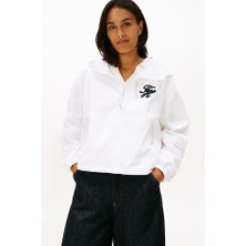 Tommy Hilfiger Kadın Kapüşonlu Ripstop Rüzgarlık - Ekru