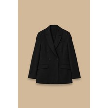 Seçil Kadın Düğmeli Kruvaze Klasik Ceket - Siyah