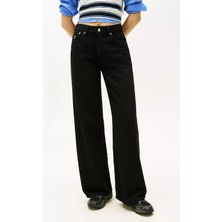 Tommy Hilfiger Kadın Orta Bel Loose Straight Jean Pantolon - Siyah