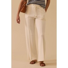 Seçil Kadın Yüksek Bel Bağcıklı Bol Paça Eşofman Altı - Ekru