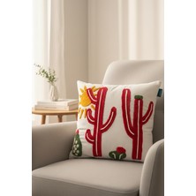 Rolivs Kaktora Keten Zemin Üzerinde Kaktüs İşlemeli Kırlent 47x47cm - NK 1560