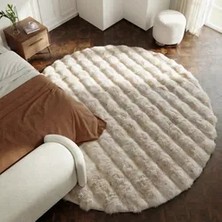 Cool Halı Sofia Yuvarlak Bej Kabartmalı Kalın Yumoş Buble Kaymaz Taban Puffy Tavşan Tüyü Kürk Post Peluş Halı