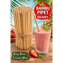 Toyfest 50 Adet Bambu Pipet 9mm x 20CM Kalın Smoothie Pipeti Doğal Çevre Dostu