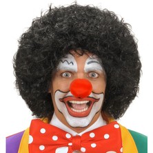 Marsilyan Siyah Renk Kıvırcık Afro Bonus Peruk Saç ve Kırmızı Sünger Burun Seti