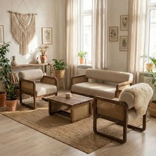 Alaves Hazeranjüt Çay Seti Ceviz Ahşap,sütlü KAHVE(1ADET Ikili BERJER2ADET Tekli Berjer 1ADET Sehpa)