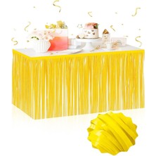 Derin Stok Kendinden Yapışkanlı Makaron Sarı Püsküllü Masa Eteği – 75 x 275 cm Parti Süslemesi