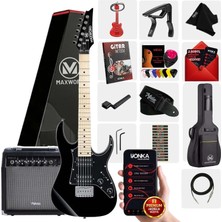 Maxword DE-150BK-35AMP Maple Klavye HH Yüksek Kaliteli 35W Amfili Elektro Gitar Seti