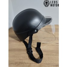 Leos Motor Jokey Kask Camlı & Bisiklet Kaskı Camlı Siyah & Yerli Üretim & Camlı Model (Ultra Dayanıklı)