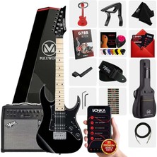 Maxword DE-150BK-50AMP Maple Klavye HH 50 W Amfili Elektro Gitar Seti