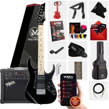 Maxword DE-150BK-25AMP Maple Klavye HH  25 W Amfili Elektro Gitar Seti