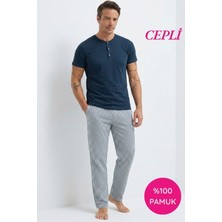 Seamlife Erkek Koyu Yeşil Kare Desenli 3 Düğmeli Bisiklet Yaka %100 Pamuk Penye Kısa Kol Cepli Pijama Takımı