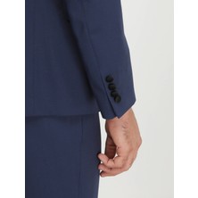 Kip Saks Düz Slim Fit Demonte Yaka Dokuma Yelekli Smokin Takım Elbise