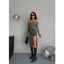 Zeo Basic Yan Yırtmaçlı Midi Etek