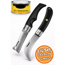 Nzb 3'lü Set Plastik Saplı Bıçak Çakı Soğuk Aşı Macunu Profesyonel Çelik Eğri Uç Bağ Ağaç Budama Bıçağı