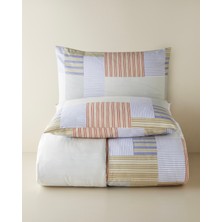 English Home Block Patch Kolay Ütülenir Çift Kişilik Nevresim Seti 200x220 cm Mavi-Kırmızı