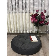 Lavinia Yuvarlak Antrasit Puf Yer Minderi Döşemelik Kumaş ve Kırpıntı Sünger ile Şık Tasarım
