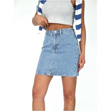 Zeo Basic Eskitme Denim Kumaş Mini Etek