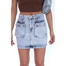 Zeo Basic Kargo Cepli Mini Skirt